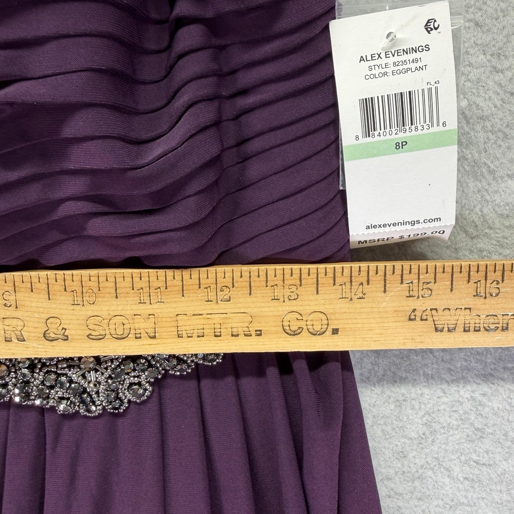 Alex Evenings Dress Womens 8P Purple Beaded Cowl Neck Formal Gown New 82351491 - Picture 4 of 9